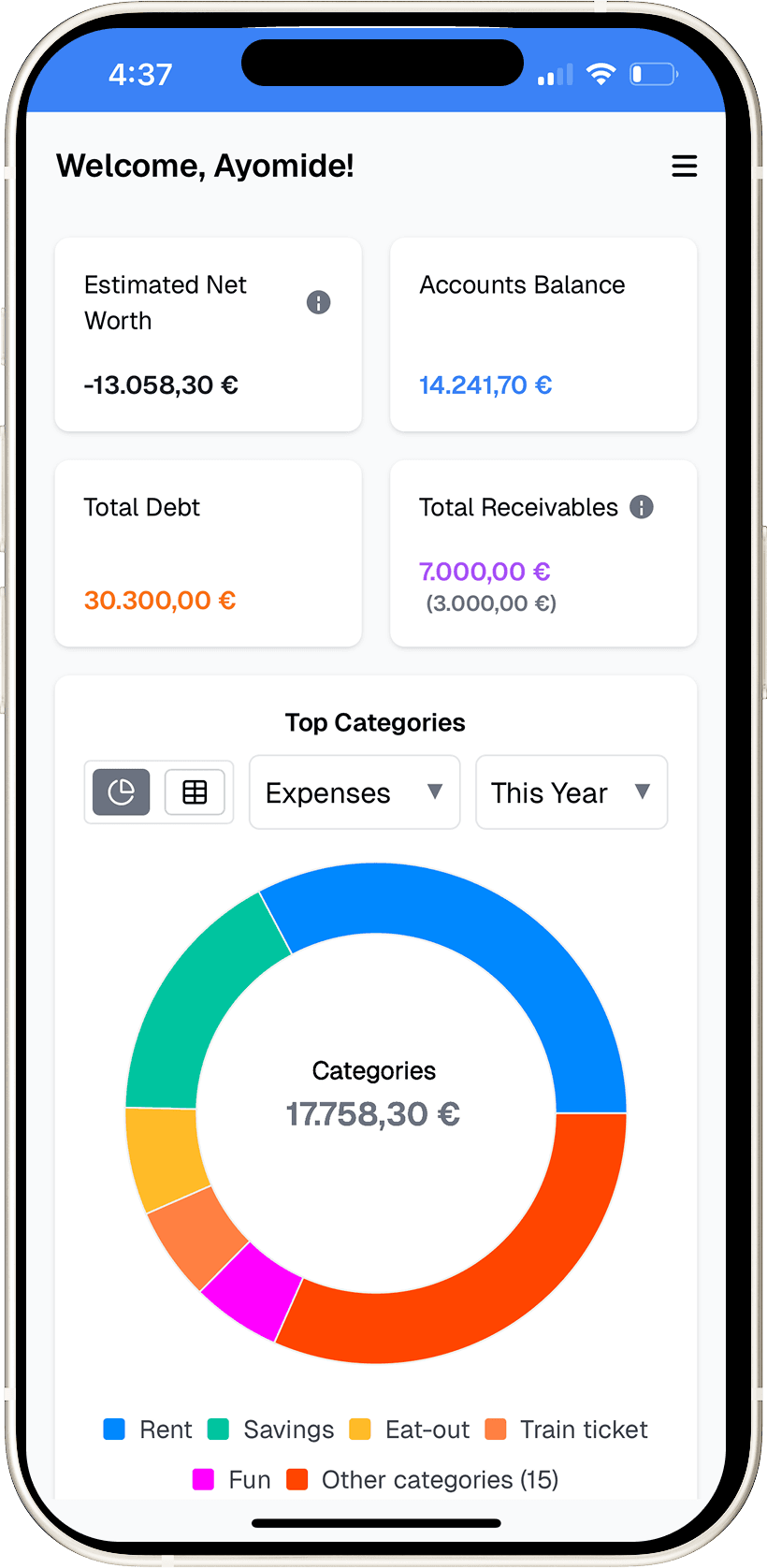 heyFinance dashboard preview mobile